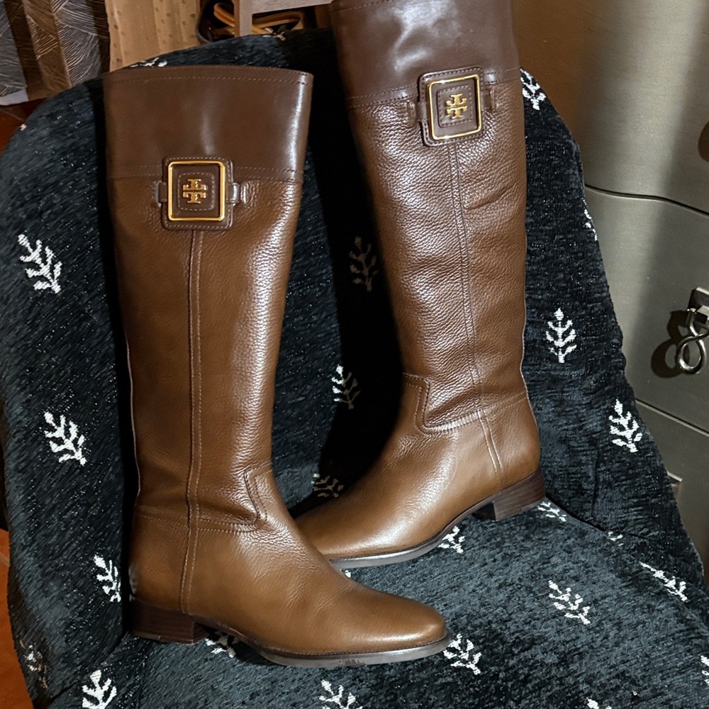 Tory Burch Chocolate Leather Tall Boots size 8 - Picture 4 of 5